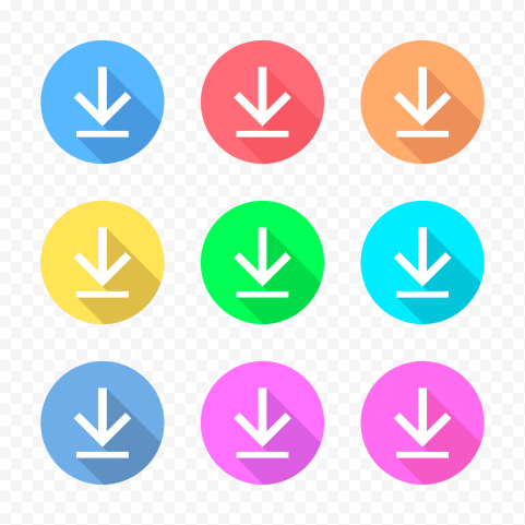 Set Of Flat Cloud Circle Download Icons Buttons PNG