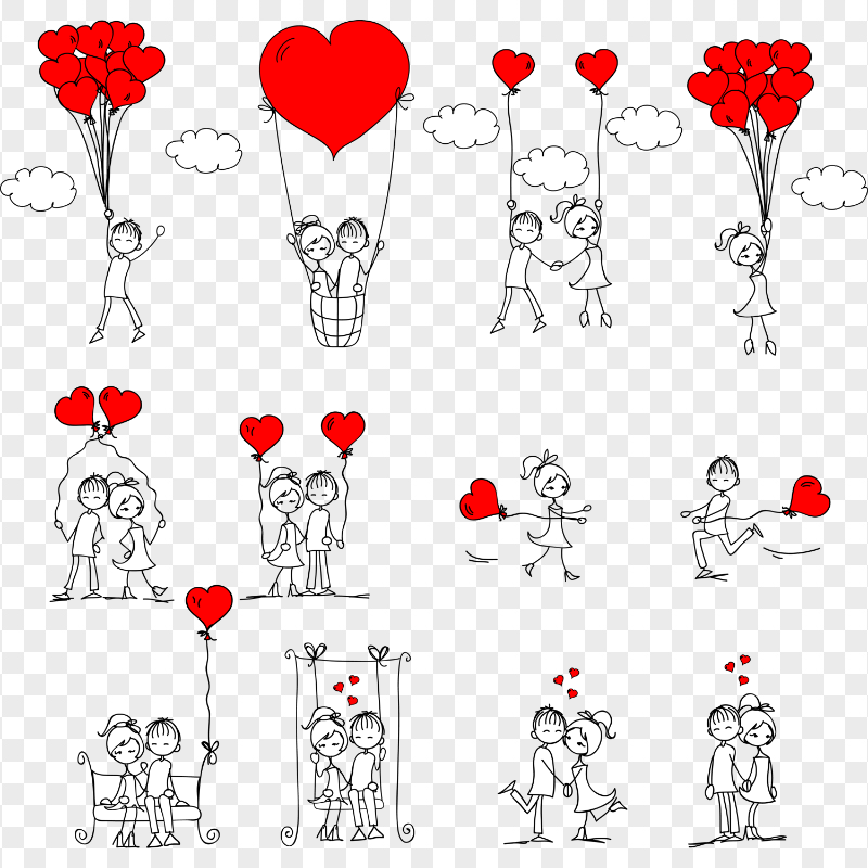 Set Of Hand Drawn Lovely Wedding Couple PNG Image