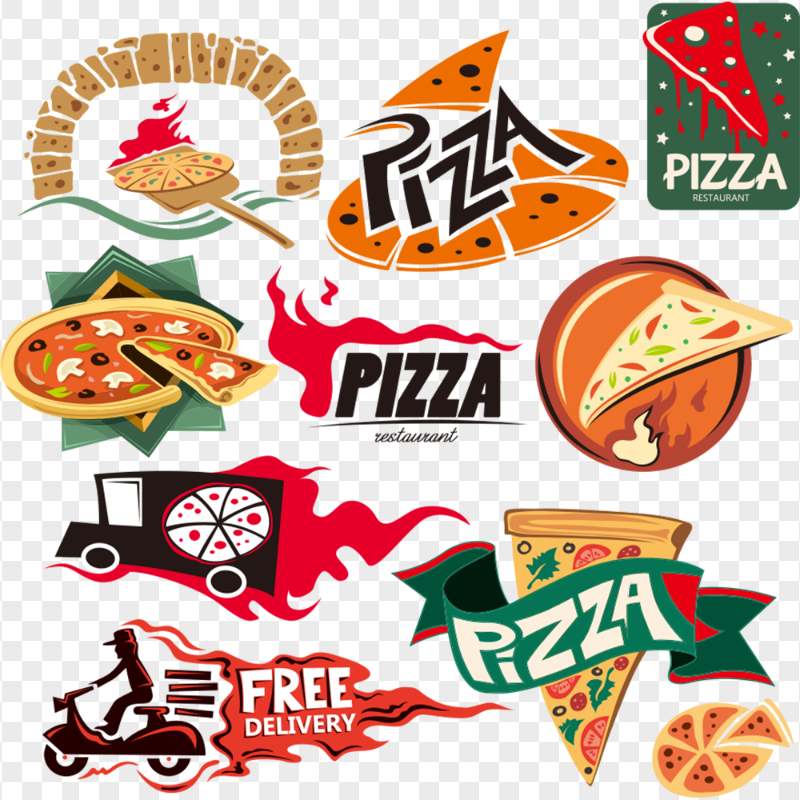 Set Of Pizza Logos HD Transparent Background