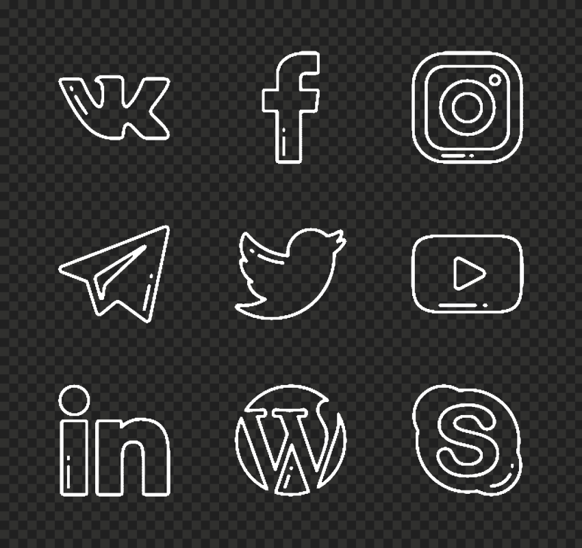 Social Media White Drawing Logos Icons HD PNG