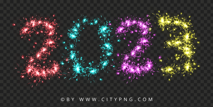 Sparkling 2023 Text Number Fireworks Effect PNG