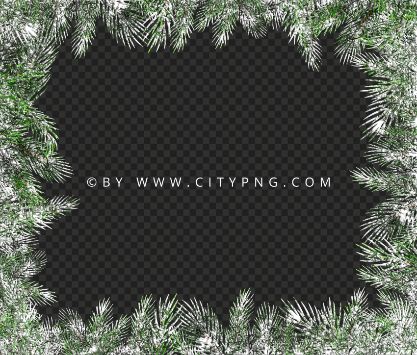 Square Snowy Pine Branches Frame Image PNG
