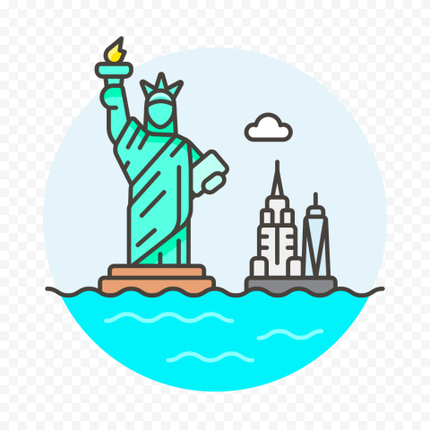 Statue Of Liberty Freedom Tower Round Flat Icon PNG