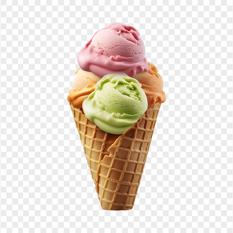 Sweet Mint Strawberry Ice Cream In Waffle Cone HD PNG