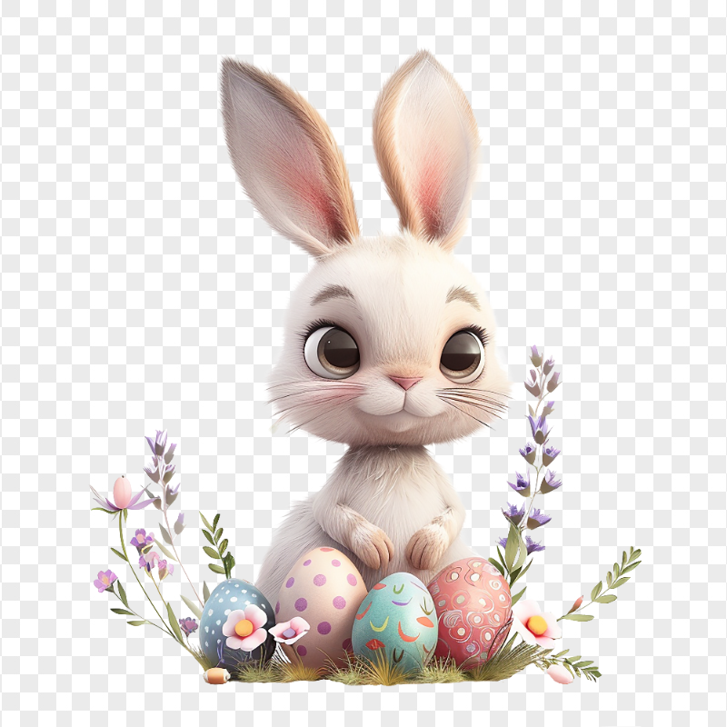 Sweet Rabbit with Colorful Easter Eggs HD Transparent PNG