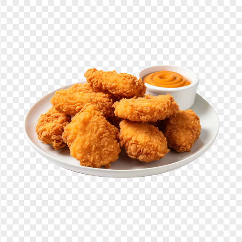Tasty Chicken Nuggets on Plate with Sauce HD Transparent PNG