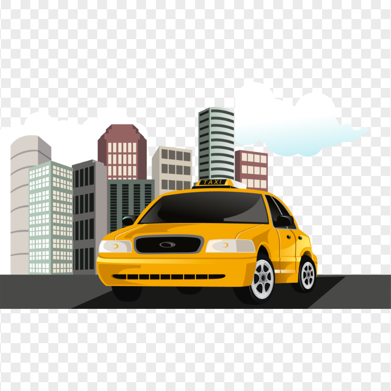 Taxi Cab Rides On City Vector Cartoon PNG Image