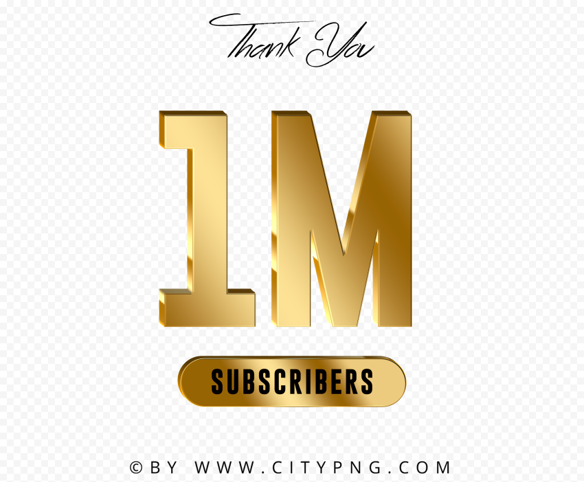 Thank You 1 Million Subscribers Gold Effect HD PNG