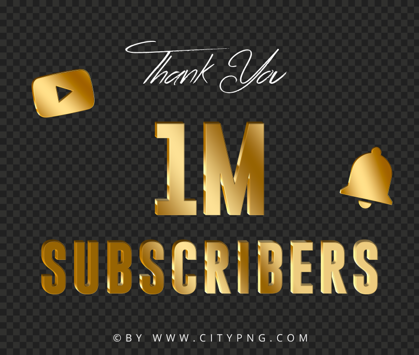 Thank You Youtube 1M Subscribers Gold PNG Image