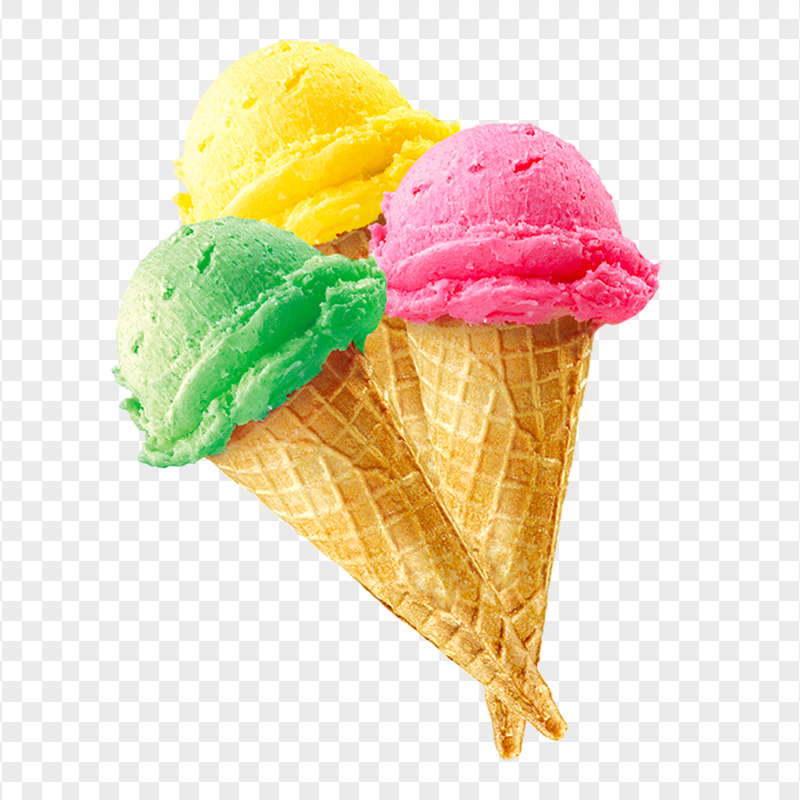 Three Colorful Ice Cream Cones PNG
