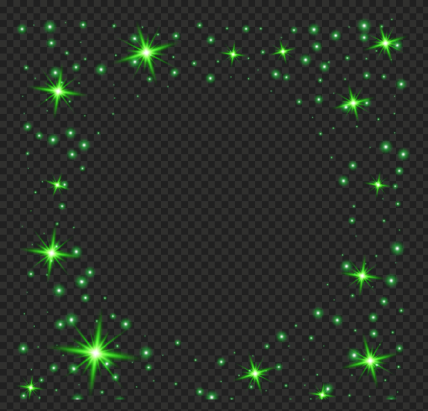Transparent HD Glowing Green Stars Square Frame