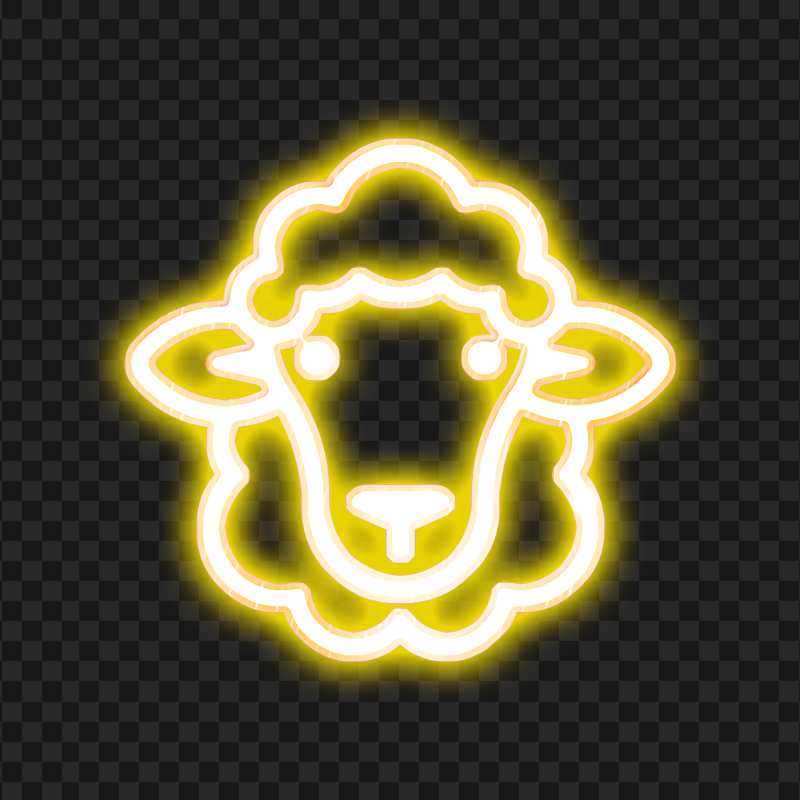 Transparent HD Yellow Glowing Neon Sheep Head Face Icon