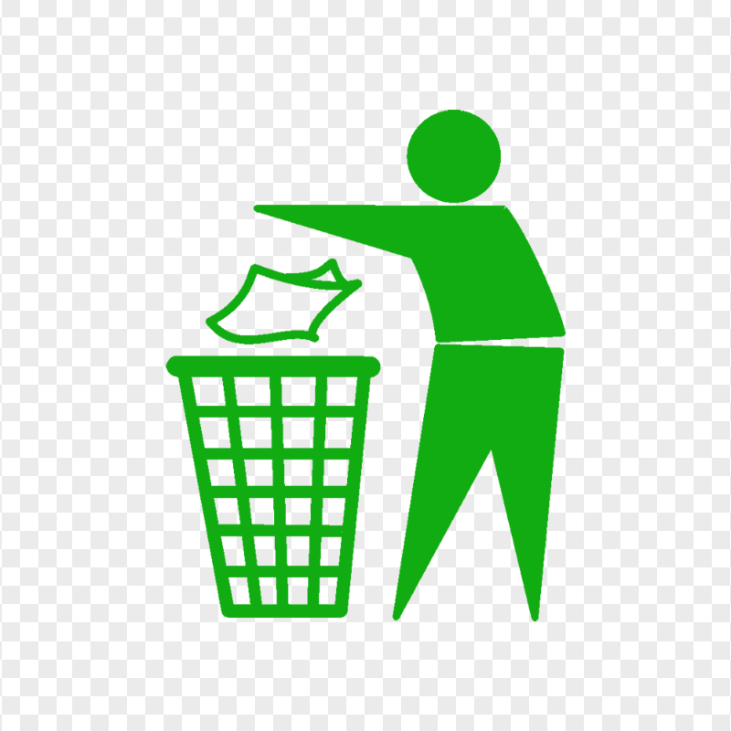 Transparent Man Throwing Trash Bin Green Icon