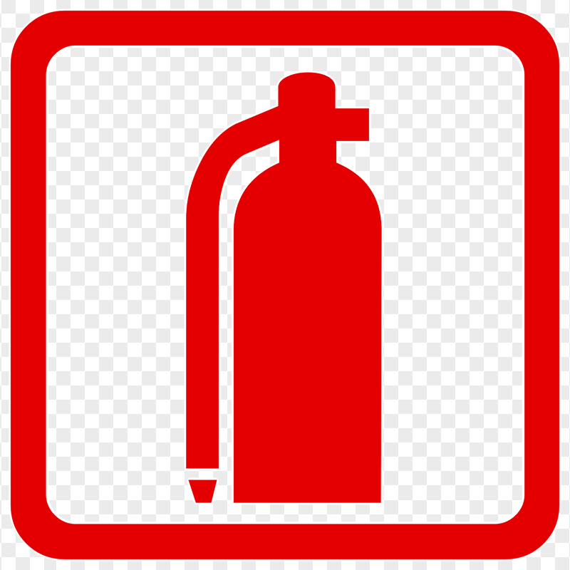 Transparent Red Fire Extinguisher Square Sign Icon
