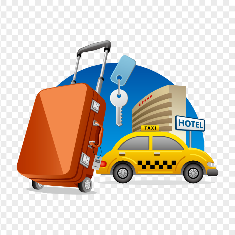Travel Illustration Taxi Hotel Trolley Bag PNG