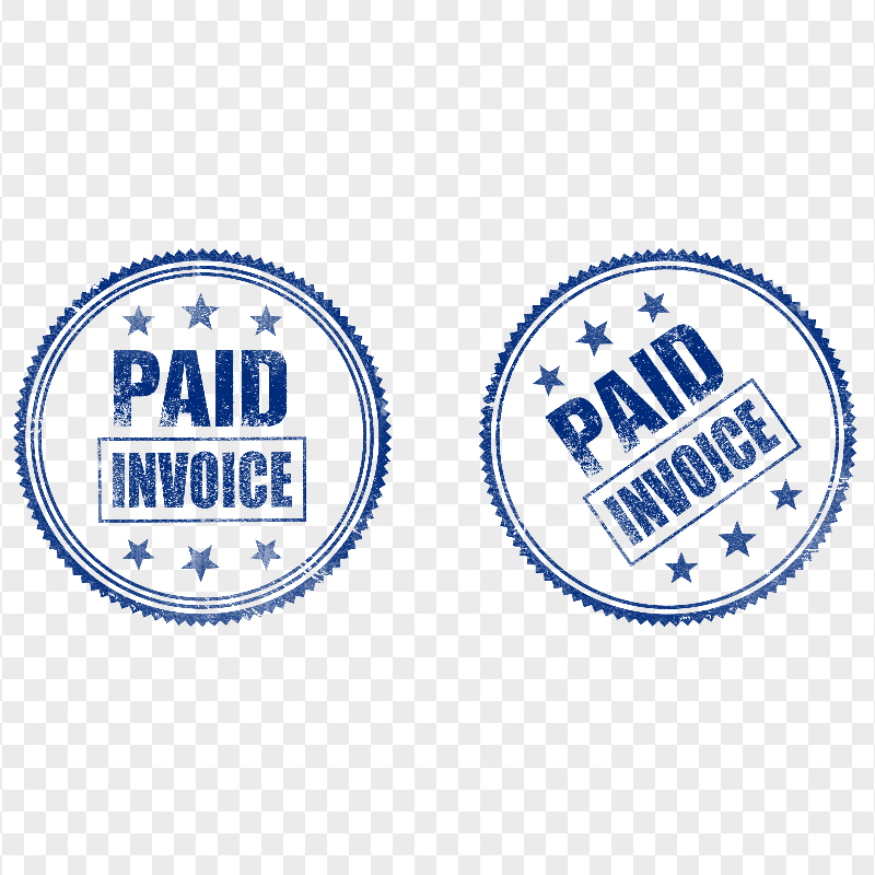 Two Blue Round Paid Invoice Business Icon Stamp