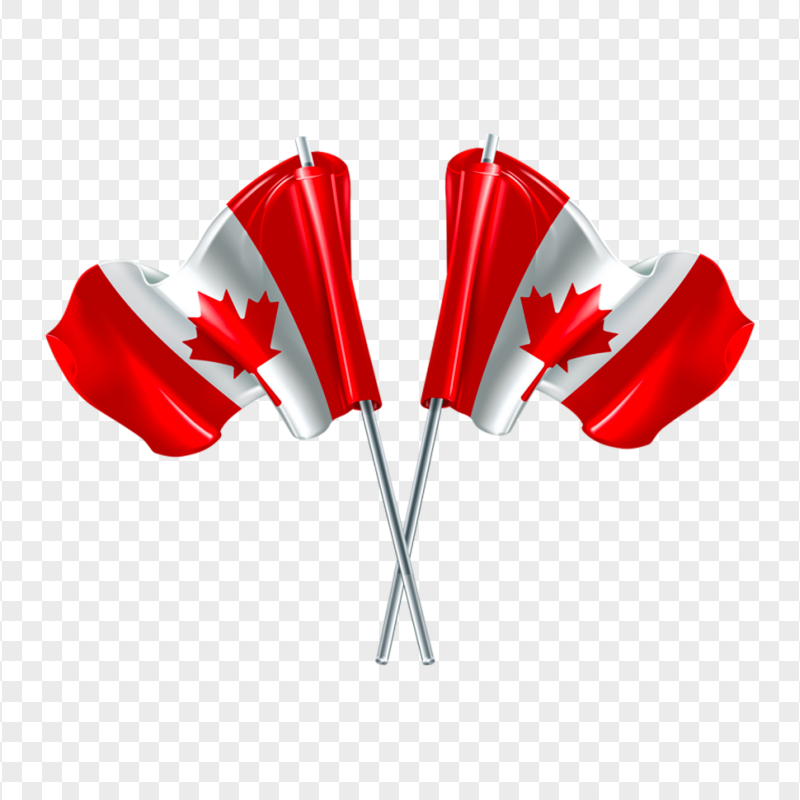 Two Crossed 3D Canadian Flags On Pole HD PNG