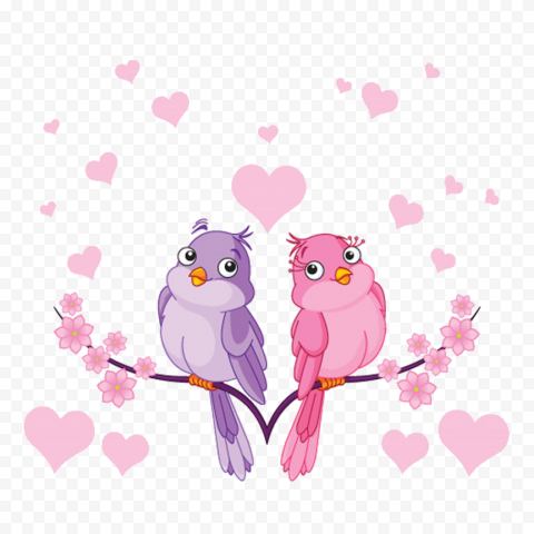 Two Cute Cartoon Couple Birds In Love