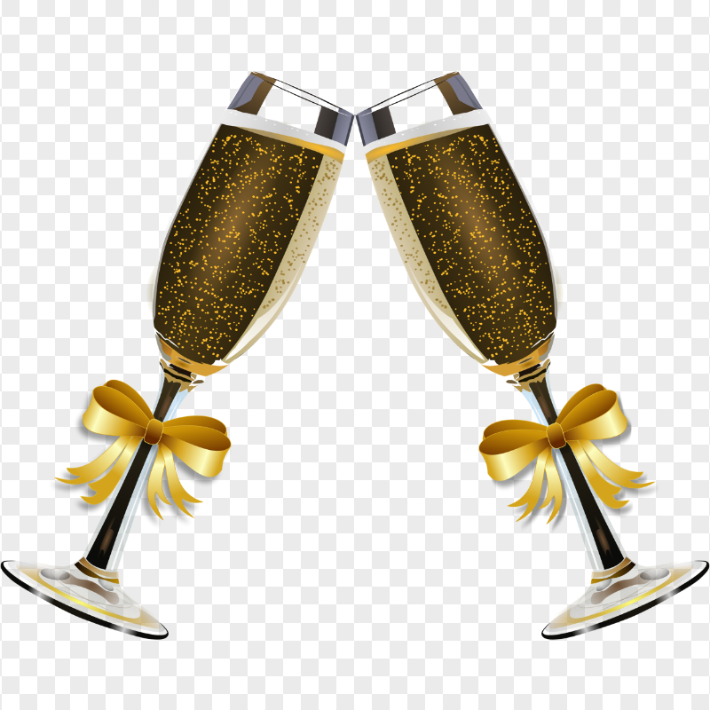 Two Gold Champagne Wine Glasses Illustration