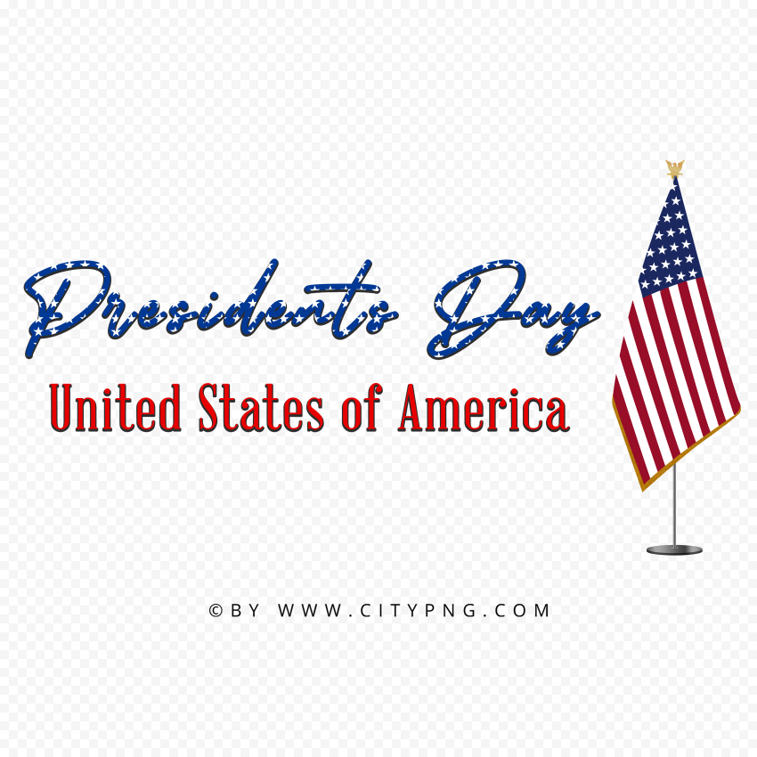 US Presidents Day Text With Flagpole FREE PNG