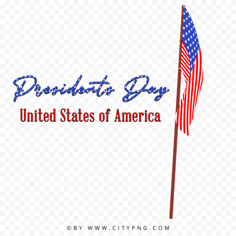 US Presidents Day Text With Vector Wooden Flagpole PNG