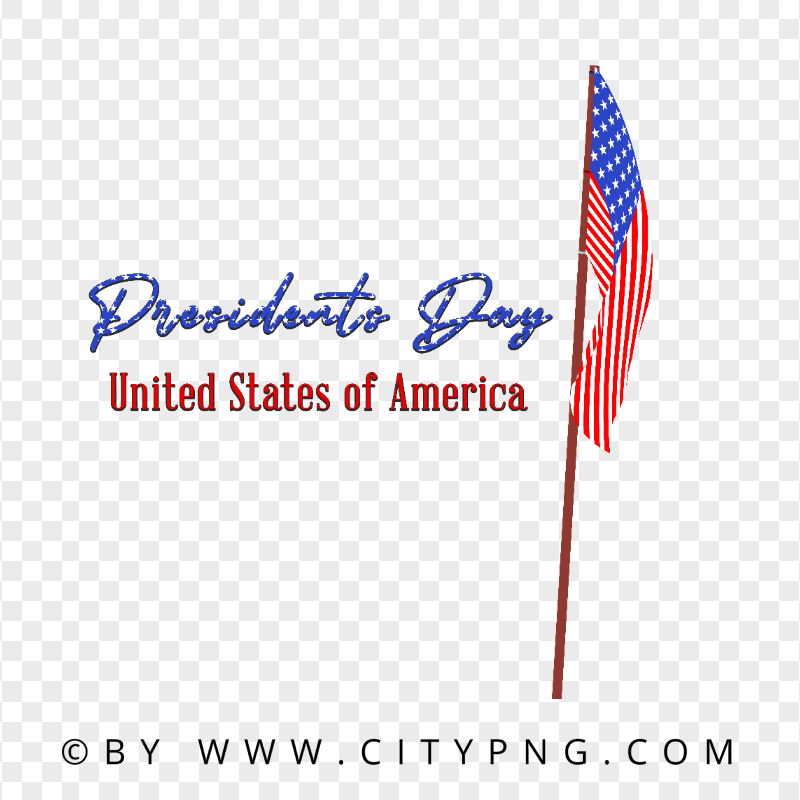 US Presidents Day Text With Vector Wooden Flagpole PNG