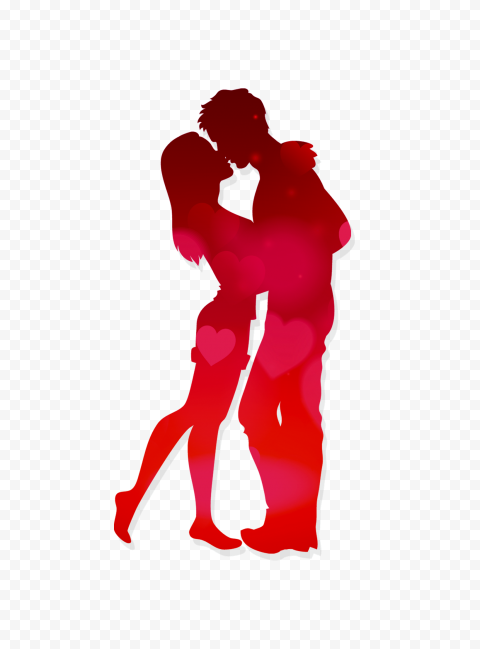 Valentine Kissing Lovely Couple Red Silhouette