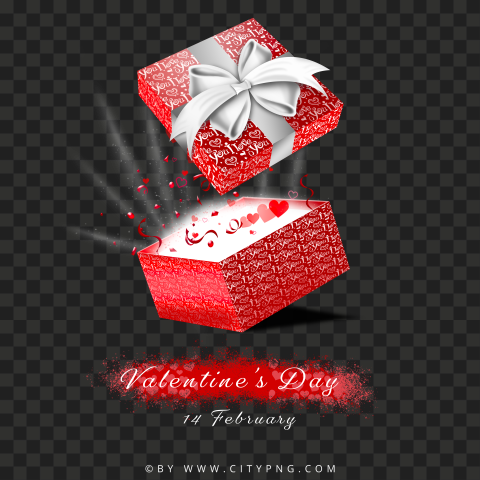 Valentine's Day 14 February Gift Box Design PNG