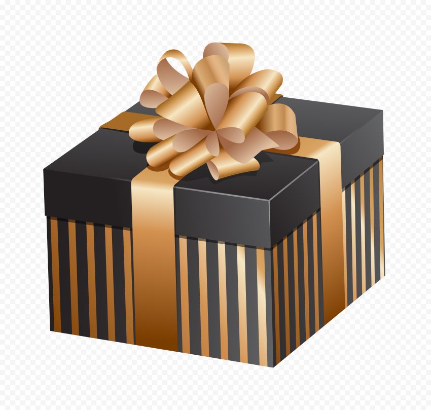 Vector 3D Gold And Black Gift Box Christmas Birthday PNG