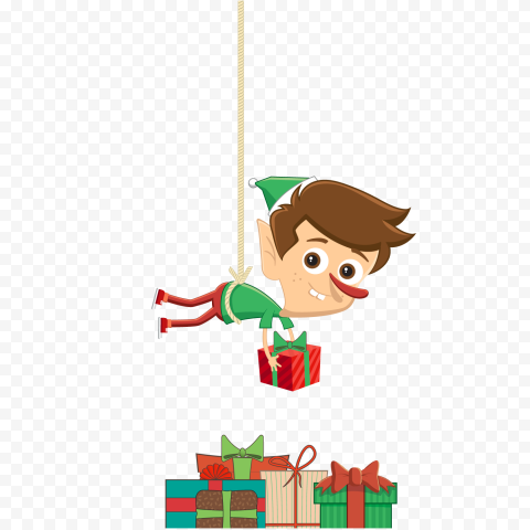 Vector Cartoon Elf Character With Gift Boxes PNG