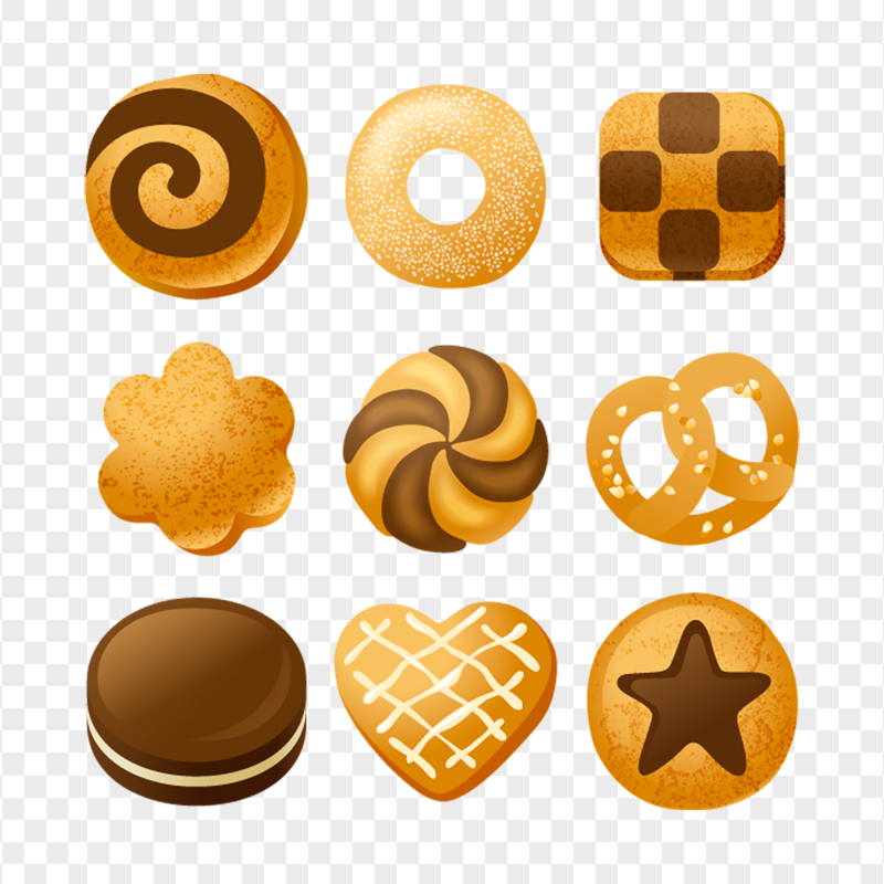 Vector Cartoon Set Of Baking Cookies Biscuits PNG
