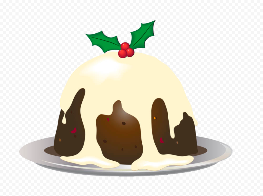 Vector Illustration Christmas Pudding Cake On Plate | Citypng