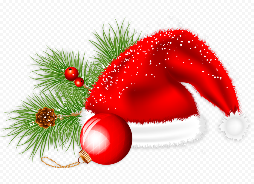 Vector Santa Hat And Christmas Red Ornament Ball PNG