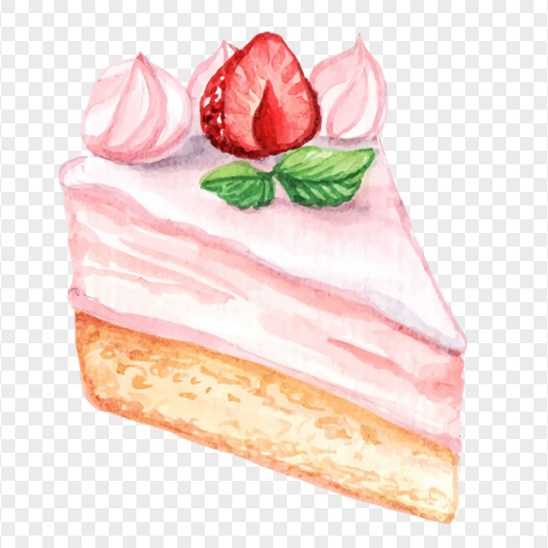 Watercolor Birthday Strawberry Piece Cake PNG