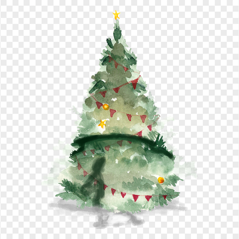 Watercolor Christmas Tree Transparent Background