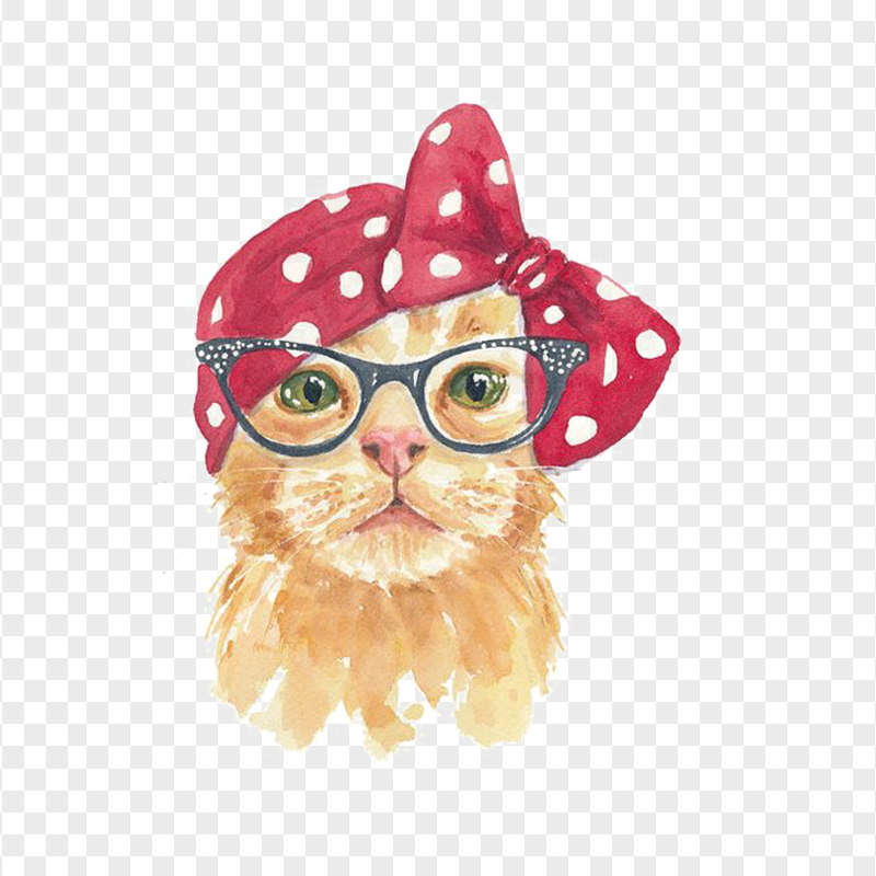 Watercolor painting of Cute Cat Wearing Glasses PNG