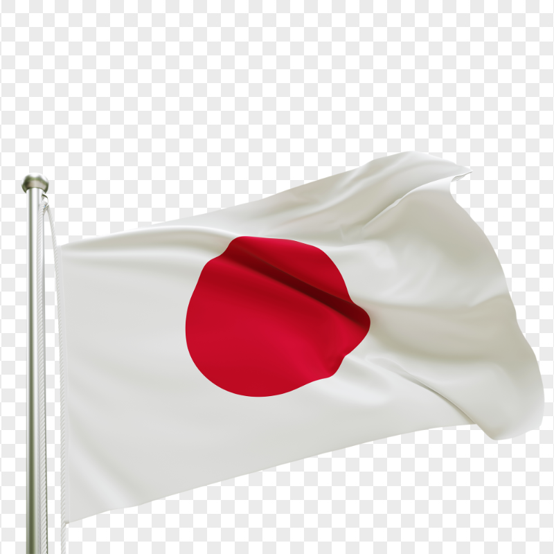 Waving Japan Flag On Pole Transparent Background