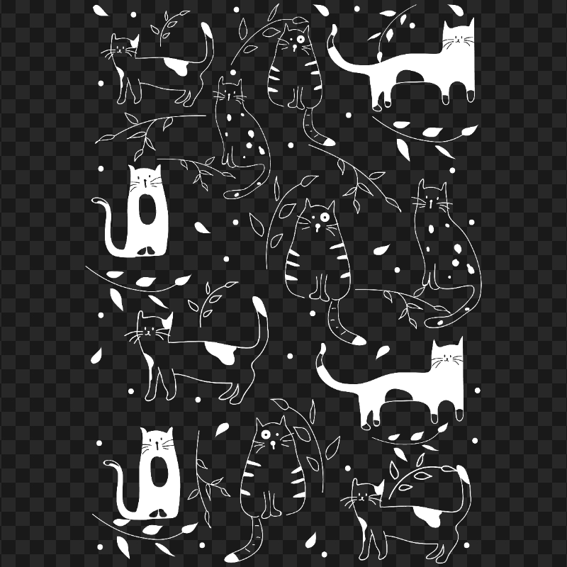 White Drawing Cats Pattern HD PNG