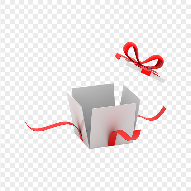 White Illustration Open Gift Box With Red Ribbon