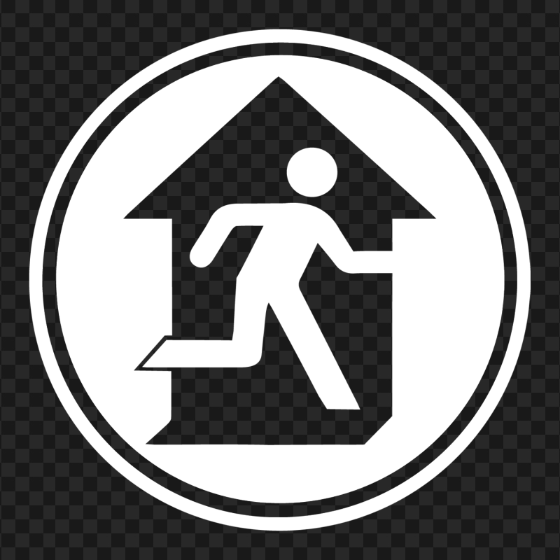 White Round Emergency Exit Escape Sign Icon Symbol