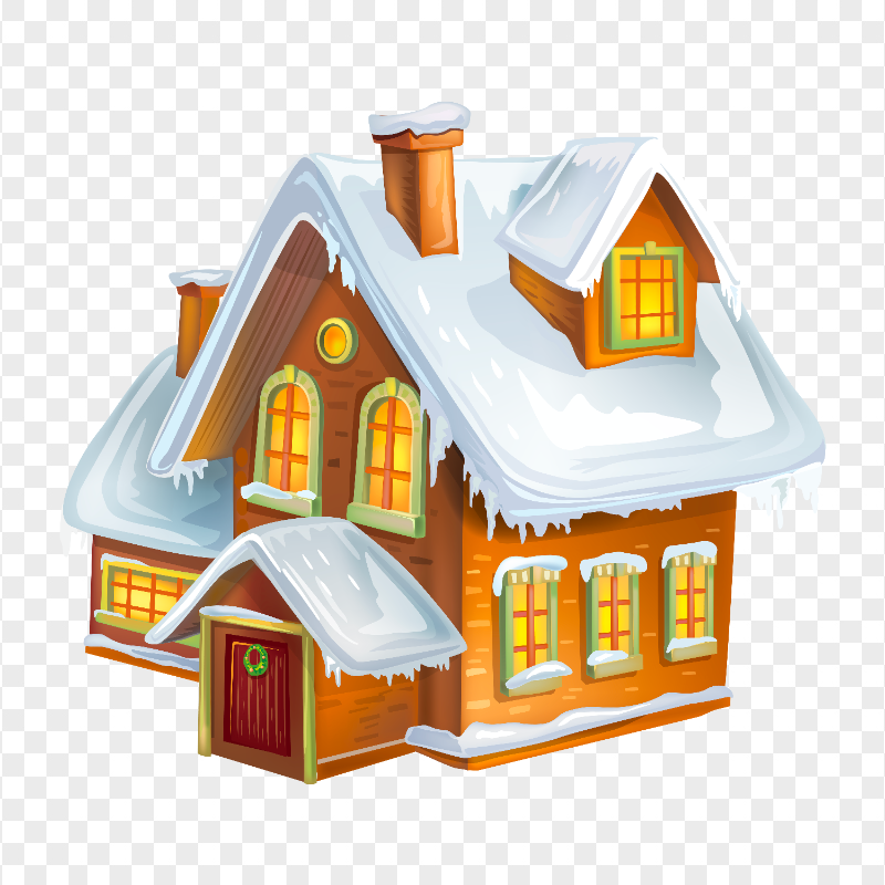 Winter Snowy Cartoon  House Image PNG