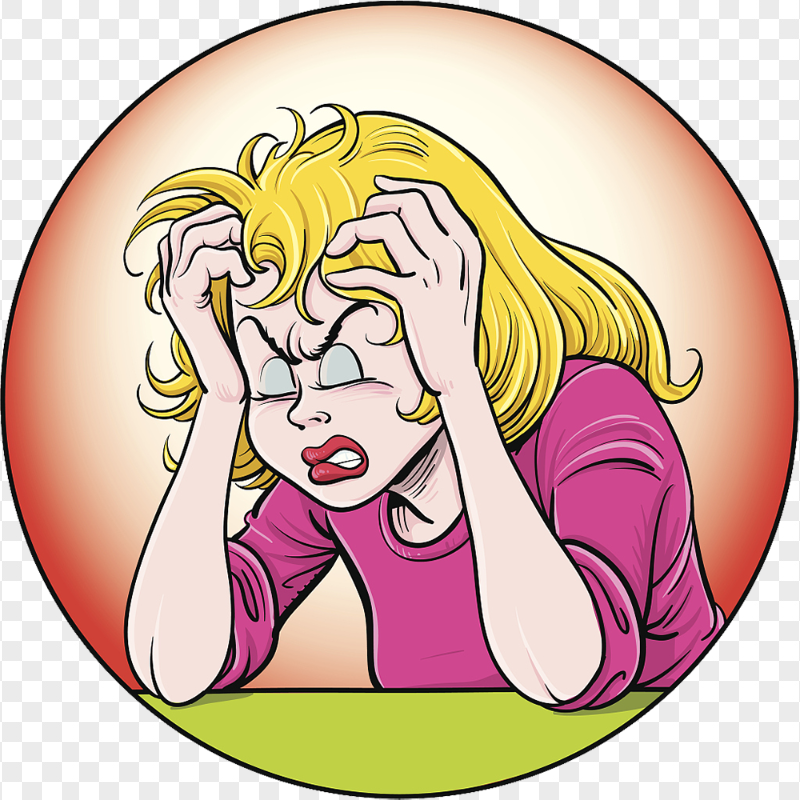 Woman Pain Feels Sick Migraine Headache Cartoon