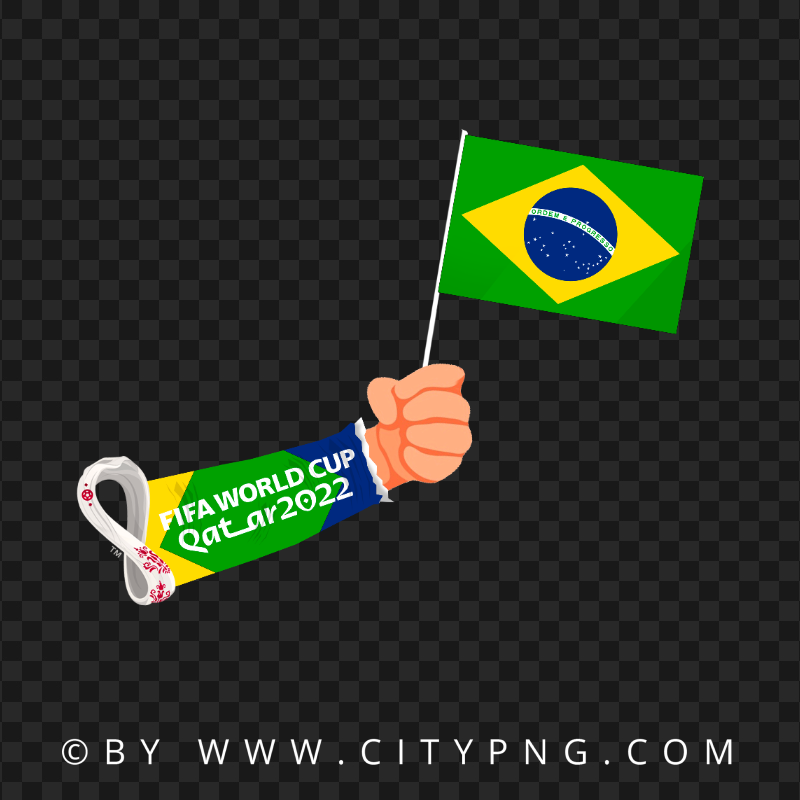 World Cup 2022 Hand Holding Brazil Flag Pole PNG Image