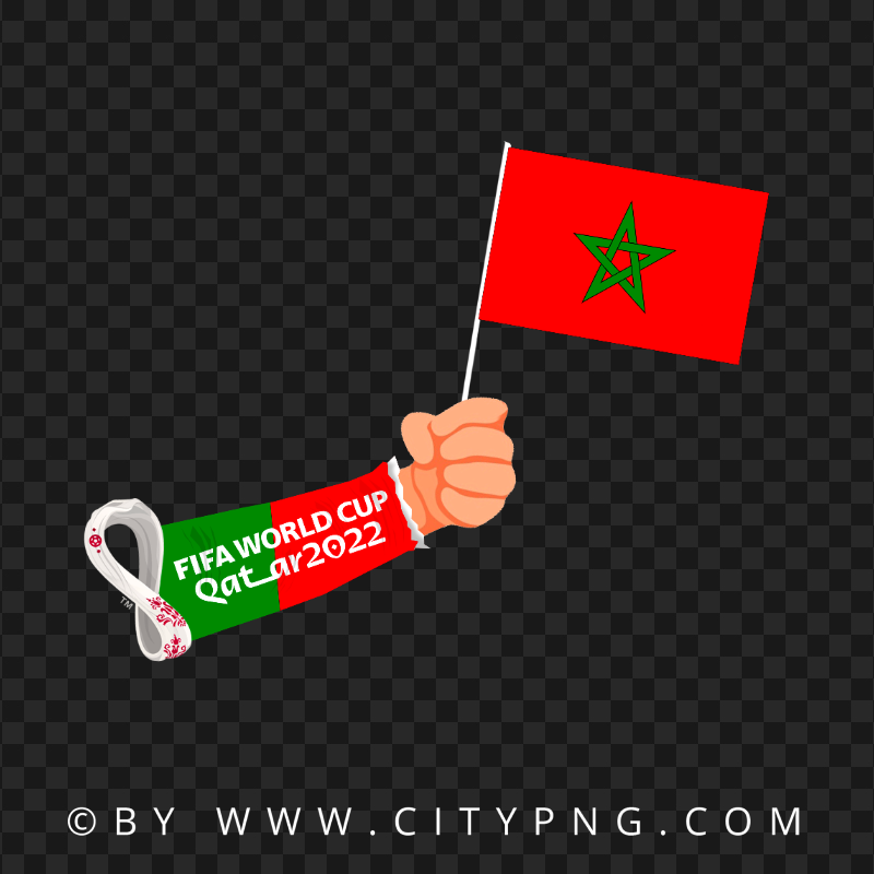 World Cup 2022 Hand Holding Morocco Flag Pole PNG
