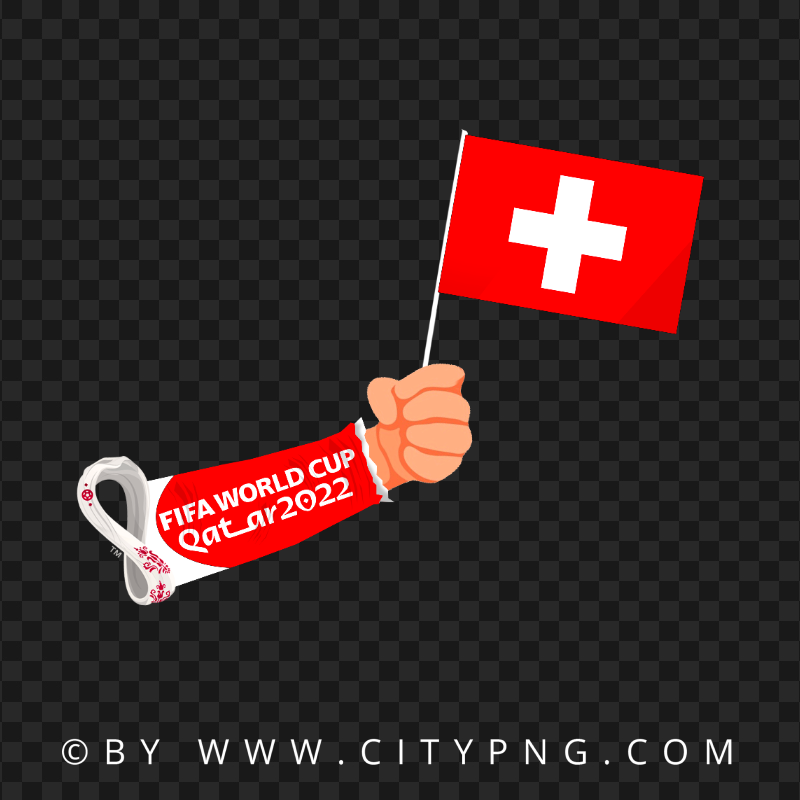 World Cup 2022 Hand Holding Switzerland Flag Pole PNG