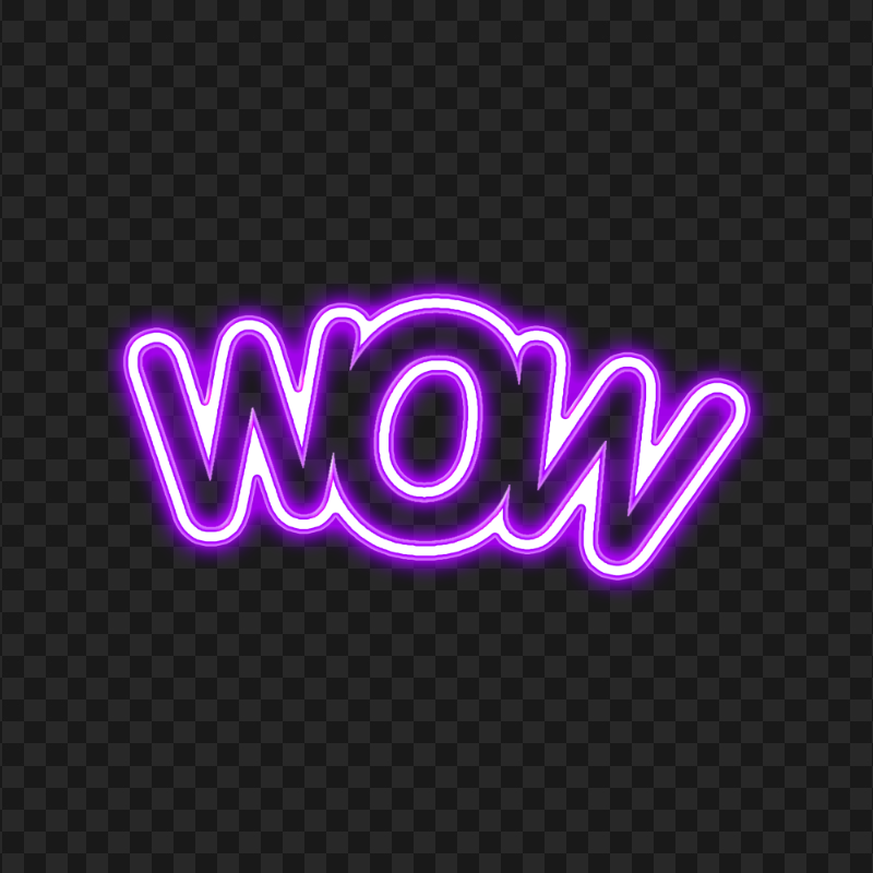 Wow Purple Neon Expression Word Transparent Background