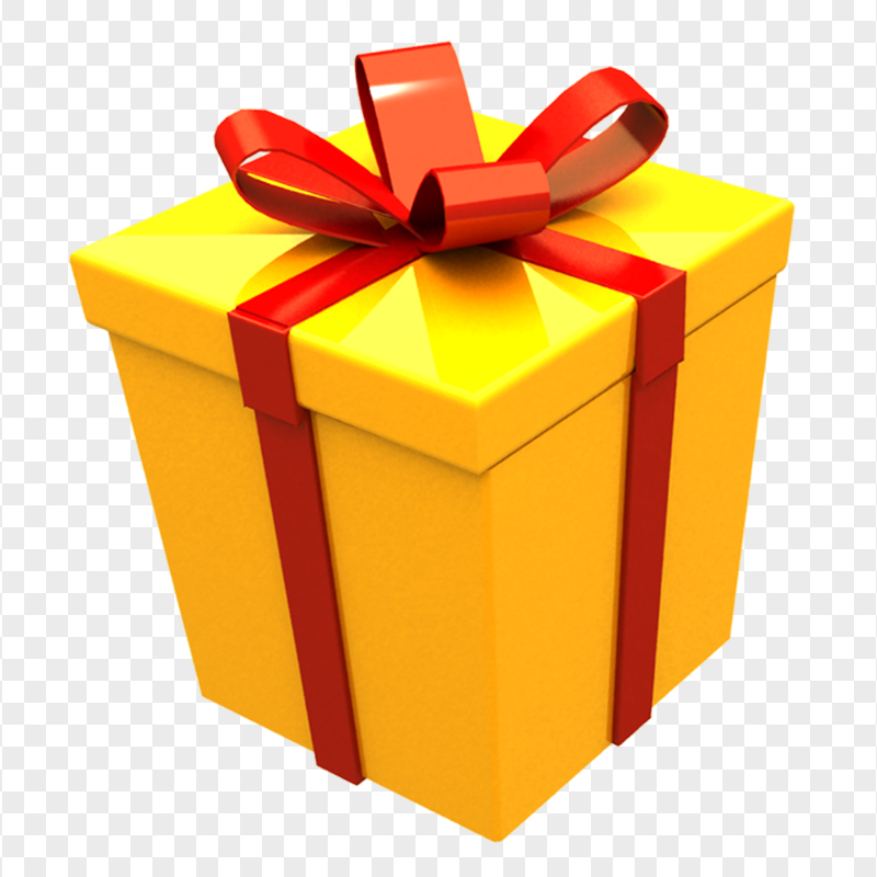 Yellow 3D Gift Box With Red Ribbon HD PNG