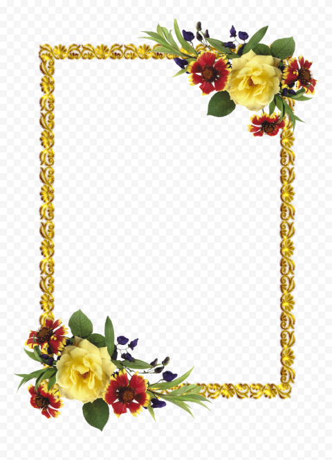 Yellow And Red Flowers Vertical Frame PNG Image