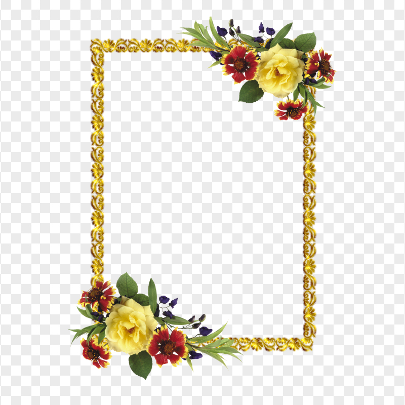 Yellow And Red Flowers Vertical Frame PNG Image