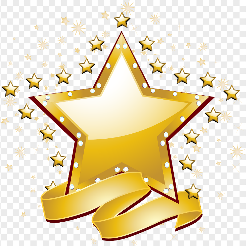 Yellow Gold Star With Ribbon Illustration PNG